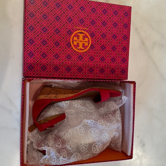 Tory Burch Red Suede Wedges - Picture 2 of 9